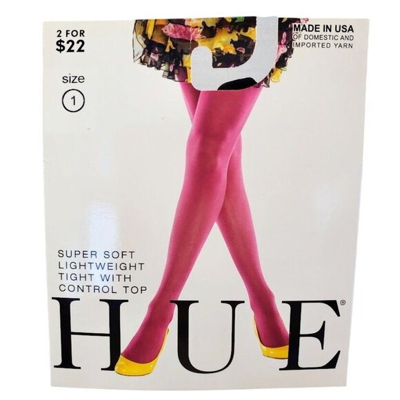 Hue Vintage Super Soft Lightweight Tights With Control Top Size 1 Black USA Made - Picture 1 of 2